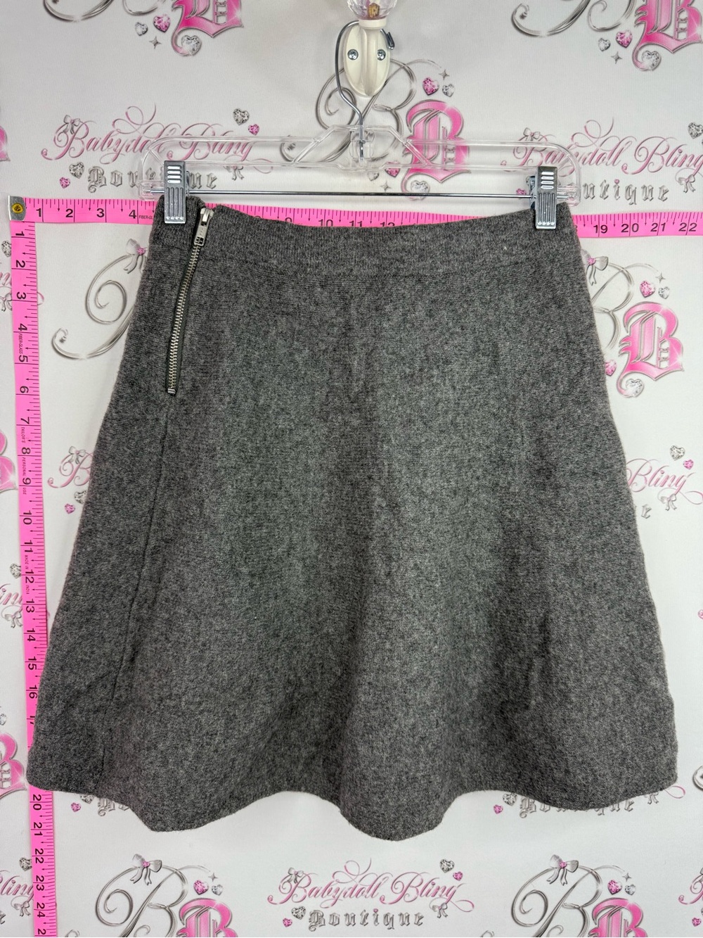 Tahari skirt wool grey Wool Blend Skater Skirt with Side Zip